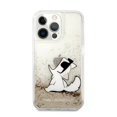 Karl Lagerfeld Liquid Glitter Choupette Eat hátlap tok Apple iPhone 13 Pro Max, arany