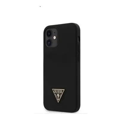 Guess Silicone Metal Triangle Apple iPhone 12 mini hátlap tok, fekete