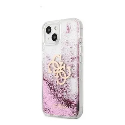 Guess TPU Big 4G Liquid Glitter Pink Apple iPhone 13 mini hátlap tok, átlátszó