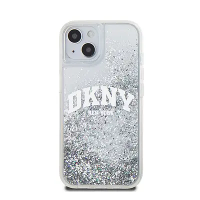 DKNY Liquid Glitter Arch Logo iPhone 14 hátlap tok, átlátszó