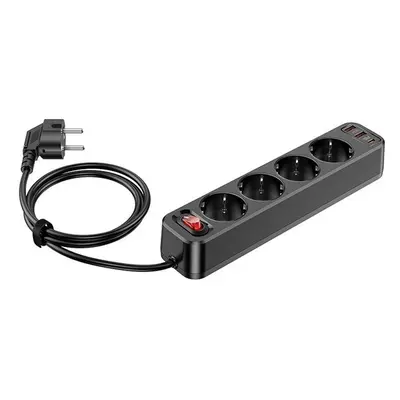 Hoco Aura NS1 power strip 4-bit elosztó aljzat + 2xUSB QC3.0 18W + Type-C PD 20W, fekete