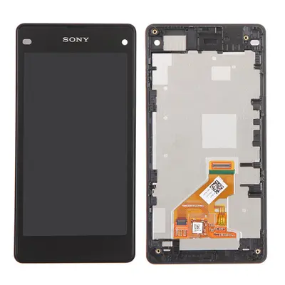 Sony Xperia Z1 Compact kompatibilis LCD modul kerettel, OEM jellegű, fekete, Grade S+