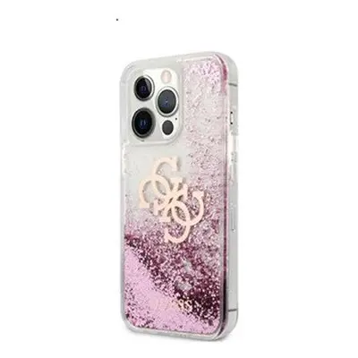 Guess TPU Big 4G Liquid Glitter Pink Apple iPhone 13 Pro Max hátlap tok, átlátszó