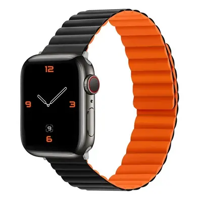 Phoner Rever Apple Watch forgatható mágneses szilikon szíj, 41/40/38mm, S/M, fekete/narancs