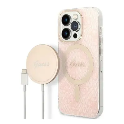 Guess 4G Print MagSafe Apple iPhone 14 Pro hátlap tok, pink + MagSafe töltő