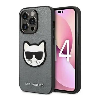 Karl Lagerfeld Saffiano Choupette Head Patch Apple iPhone 14 Pro Max hátlap tok, ezüst