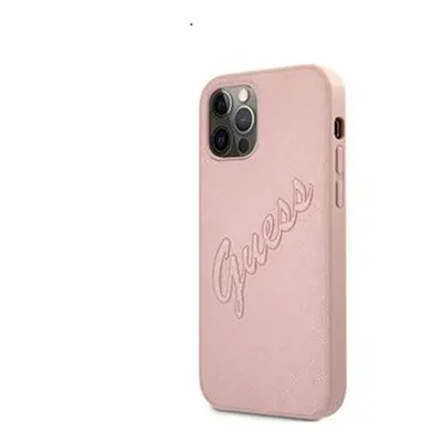 Guess PU Saffiano Vintage Script Apple iPhone 12/12 Pro hátlap tok, rozéarany