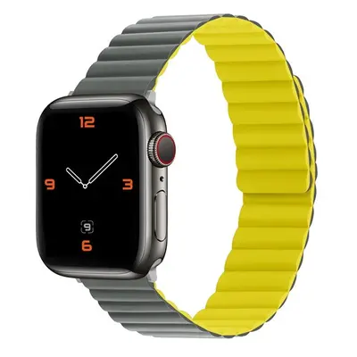 Phoner Rever Apple Watch forgatható mágneses szilikon szíj, 49/45/44/42mm, M/L, szürke/sárga