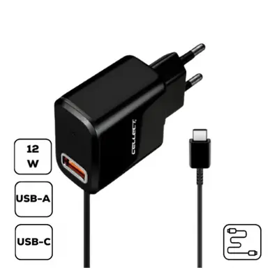 HS-H47 Hálózati töltő USB + Type-C csatlakozás, 2.4A, fekete