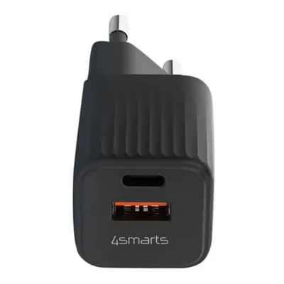 4smarts VoltPlug Duos hálózati gyorstöltő adapter, USB + Type-C, 20W, fekete