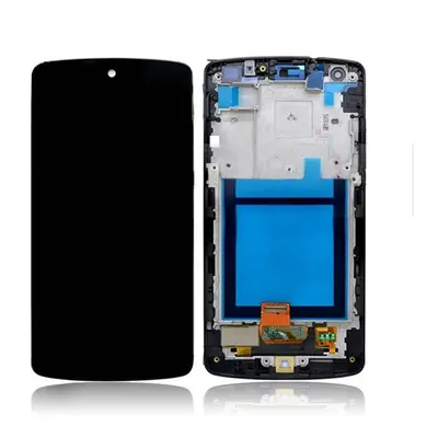 LG D821 Nexus 5 kompatibilis LCD modul kerettel, OEM jellegű, fekete (fehér védőráccsal), Grade 