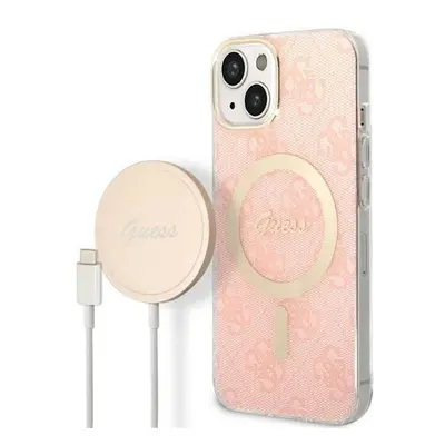 Guess 4G Print MagSafe Apple iPhone 14 Plus hátlap tok, pink + MagSafe töltő