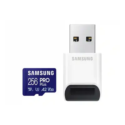 SAMSUNG Memóriakártya, PRO Plus + Reader microSDXC 256GB, CLASS 10, UHS-I, U3, V30, A2, R180/W13