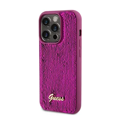 Guess Sequin Script Logo iPhone 14 Pro tok, magenta