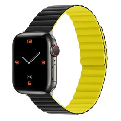 Phoner Rever Apple Watch forgatható mágneses szilikon szíj, 49/45/44/42mm, M/L, zöld/sárga