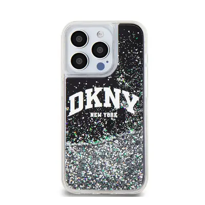 DKNY Liquid Glitter Arch Logo iPhone 15 Pro hátlap tok, fekete