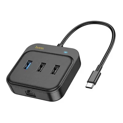 Hoco HB37 USB HUB 6in1 Type C - HDMI + RJ45 + USB3.0 + USB2.0 x 2 + PD100W Multiport 0,2m, feket