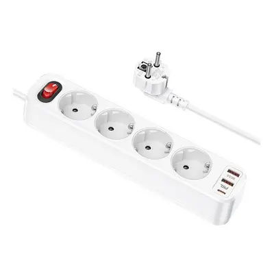 Hoco Aura NS1 power strip 4-bit elosztó aljzat + 2xUSB QC3.0 18W + Type-C PD 20W, fehér