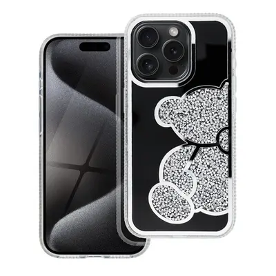 Teddy Bear iPhone 13 Pro csillogó köves tok, ezüst