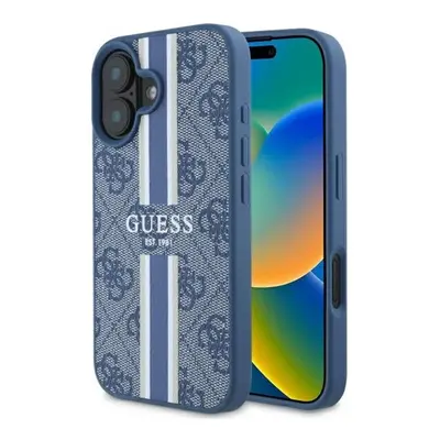 Guess 4G Printed Stripes iPhone 16 MagSafe kemény hátlap tok, kék GUHMP16SP4RPSB