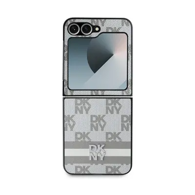 DKNY PU Leather Checkered Pattern and Stripe Samsung Galaxy Z Flip6 hátlap tok, bézs