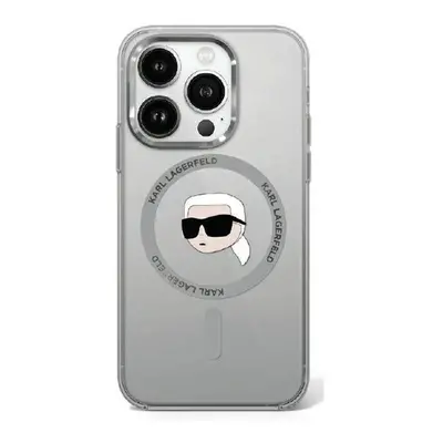 Karl Lagerfeld IML Metal Karl Head iPhone 16 MagSafe kemény hátlap tok, fekete KLHMP16SHLSKIK