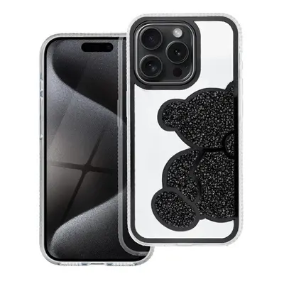 Teddy Bear iPhone 13 Pro csillogó köves tok, fekete