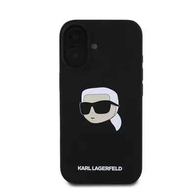 Karl Lagerfeld Silicone KL Head Print Apple iPhone 16 hátlap tok, fekete KLHMP16SSKHPPLK