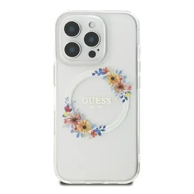 Guess IML Flowers Wreath iPhone 16 Pro Max MagSafe kemény hátlap tok, átlátszó GUHMP16XHFWFCT