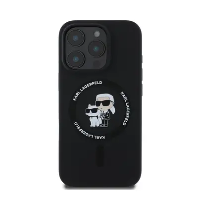 Karl Lagerfeld Silicone KC Heads Ring Apple iPhone 16 Pro hátlap tok, fekete KLHMP16LSCMKCRHK