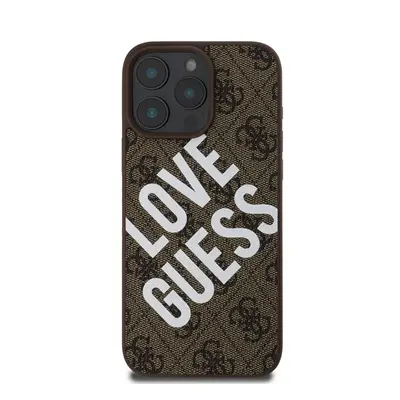 Guess PU Leather 4G Big Love Logo Apple iPhone 16 Pro Max Magsafe kompatibilis hátlap tok, barna