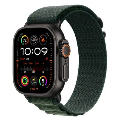 Apple Watch Ultra 2 GPS + Cellular, 49mm, fekete titántok, sötétzöld Alpesi szíj, S