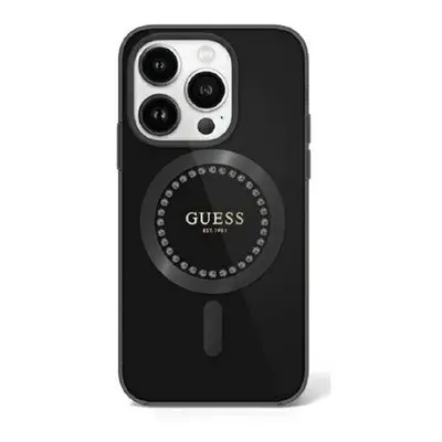 Guess IML Rhinestones MagSafe iPhone 16 Pro Max kemény hátlap tok, fekete GUHMP16XPFTDTEK