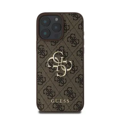 Guess PU 4G Metal Logo Apple iPhone 16 Pro hátlap tok, barna