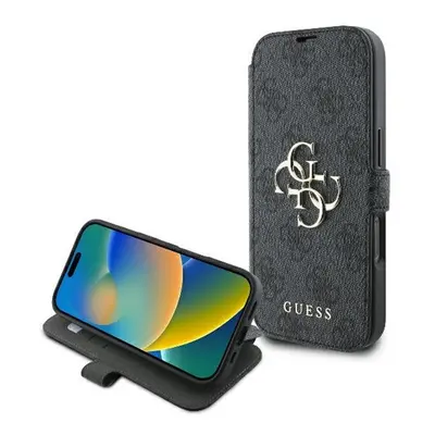 Guess 4G Metal Logo iPhone 16 Pro Max flip/oldalra nyíló tok, fekete GUBKP16X4GMGGR