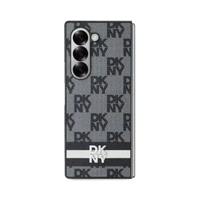 DKNY PU Leather Checkered Pattern and Stripe Samsung Galaxy Z Fold6 hátlap tok, fekete