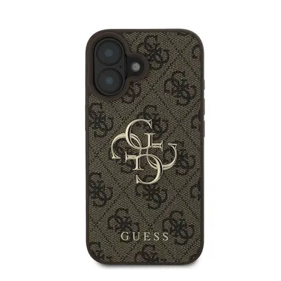 Guess PU 4G Metal Logo Apple iPhone 16 Plus hátlap tok, barna