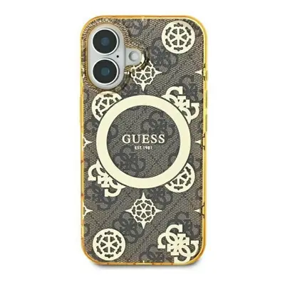 Guess IML Peony On 4G Background iPhone 16 Pro MagSafe kemény hátlap tok, barna GUHMP16LH4PYEEW