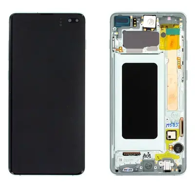 Samsung G975 Galaxy S10+ kompatibilis LCD modul kerettel, OEM jellegű, prizma zöld