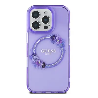 Guess IML Flowers Wreath iPhone 16 MagSafe kemény hátlap tok, lila GUHMP16SHFWFCU