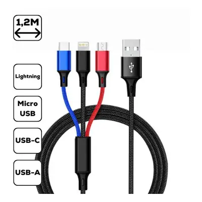 3-in-1 töltőkábel,micro USB / Type-C / Lightning,1.2 m