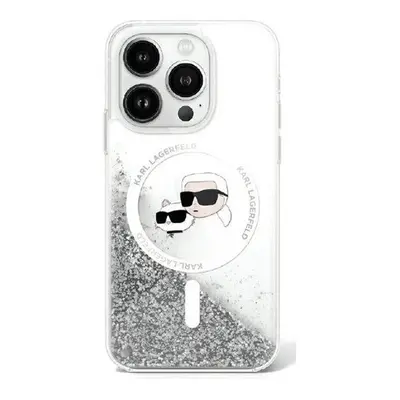 Karl Lagerfeld Liquid Glitter Karl&Choupette Head iPhone 16 Pro Magsafe hátlap tok, átlátszó KLH