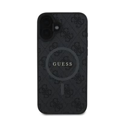 Guess 4G Ring Classic Logo Apple iPhone 16 Plus hátlap tok, fekete/barna GUHMP16MG4GFRK