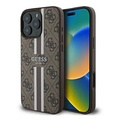 Guess 4G Printed Stripes MagSafe Apple iPhone 16 Pro Max hátlap tok, barna GUHMP16XP4RPSW