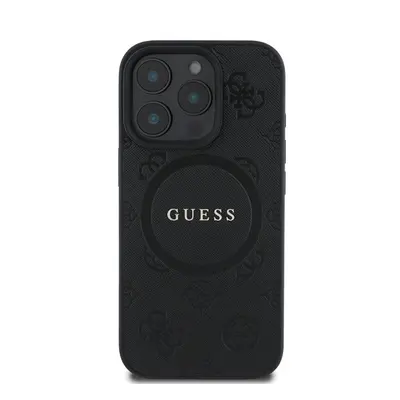 Guess Saffiano Peony Classic Logo Apple iPhone 16 Pro hátlap tok, fekete/barna GUHMP16LPSAPSMEK