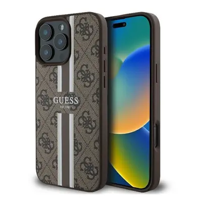 Guess 4G Printed Stripes iPhone 16 Pro MagSafe kemény hátlap tok, barna GUHMP16LP4RPSW