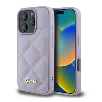 Guess Quilted Metal Logo iPhone 16 Pro kemény hátlap tok, lila GUHCP16LPSQSQSU