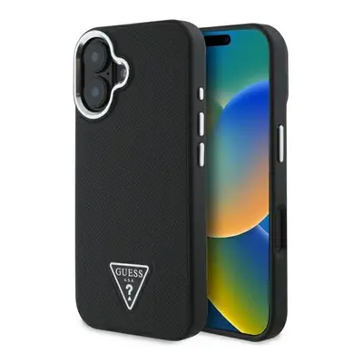 Guess Grained Triangle iPhone 16 MagSafe kemény hátlap tok, fekete GUHMP16SPGTSPSK