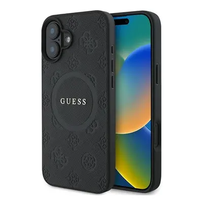 Guess Saffiano Peony Classic Logo Apple iPhone 16 Plus hátlap tok, fekete/barna GUHMP16MPSAPSMEK