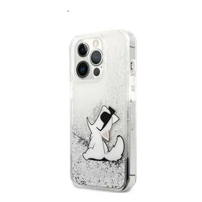 Karl Lagerfeld Liquid Glitter Choupette Eat hátlap tok Apple iPhone 13 Pro, ezüst